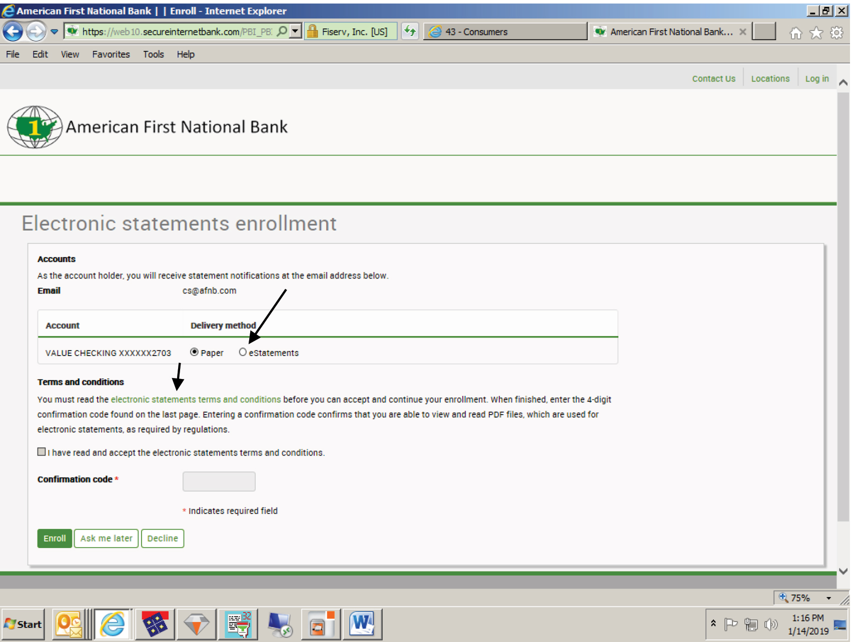 E-statement-enrollment-term-and-conditions Screencap of E-statement enrollment Terms and Conditions